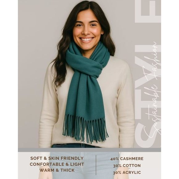 Wool Blend Pashmina Shawl, Winter Scarf For Women, Classic Knitted Design,🌷 - Picture 2 of 9